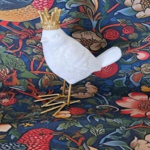 ($5 Add On)White Decorative Bird Figurine with Gold Crown/ Polyresin